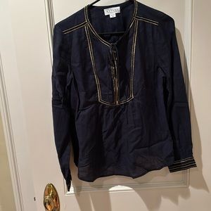 Velvet by Graham & Spencer Grace Navy & Gold Lurex Metallic Trim Blouse size XS